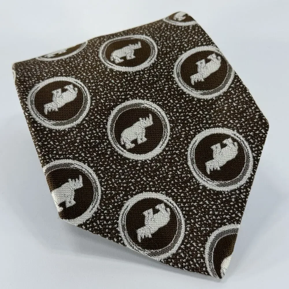 Vintage 70s Brown White Rhino Rhinoceros Next Tie Classic Formal Superba 4.25